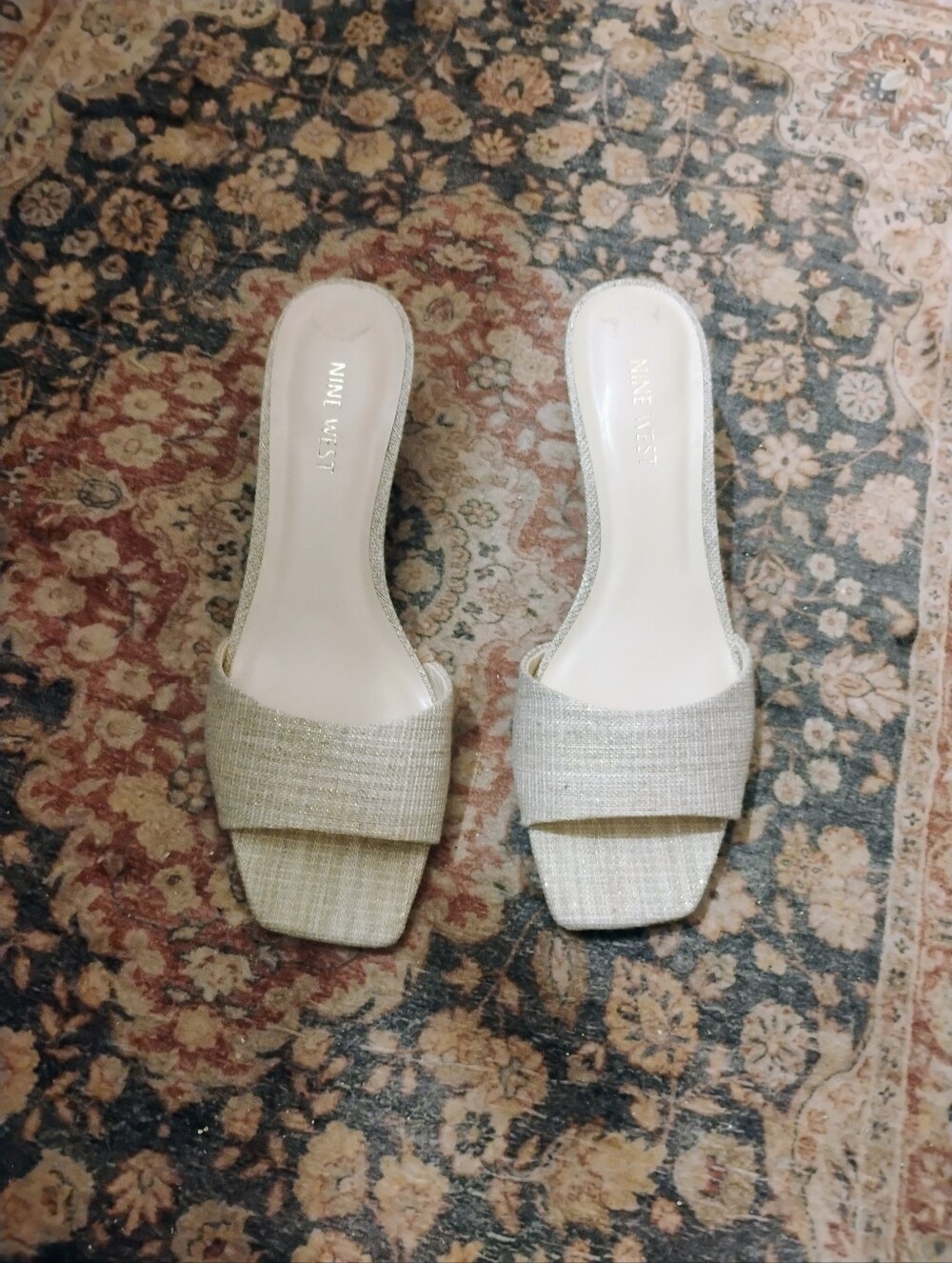 Nine West Metallic Champagne Kitten Heel